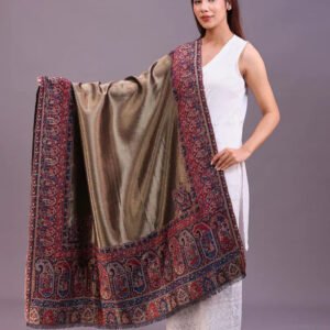 women's kani wool shawl with zari work