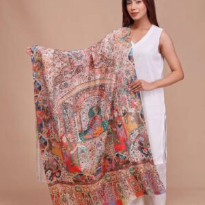 women's printed darbar design wool shawl