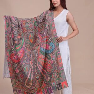 women's printed aari embroidered wool shawl