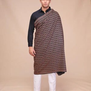 men's black embroidered wool shawl