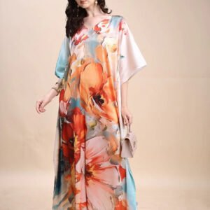 women's printed georgette v neck kaftan – free size
