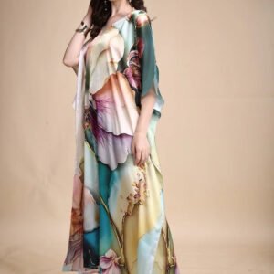 women's printed satin kaftan – free size beach cover up
