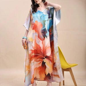 women's printed v neck kaftan – free size beach dress
